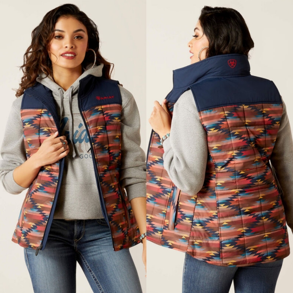 Ariat Multi-Color Aztec Quilted Vest with Navy Yoke